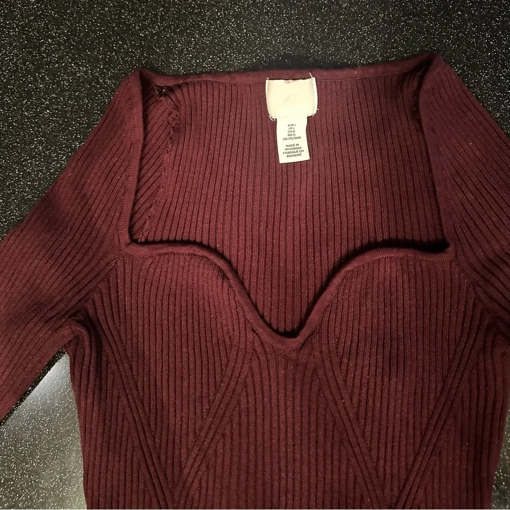 H&M Burgundy Ribbed Long Sleeve Top